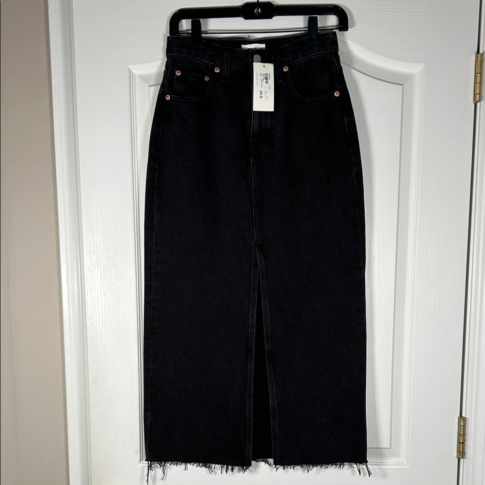 NWT pistola Alice Black High Rise Midi Denim Skirt 
Size 25